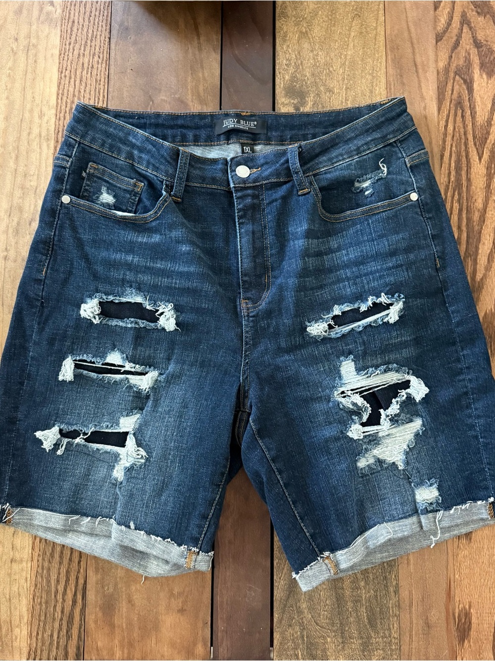 Judy Blue Dark Blue Distressed Cuffed Denim Shorts